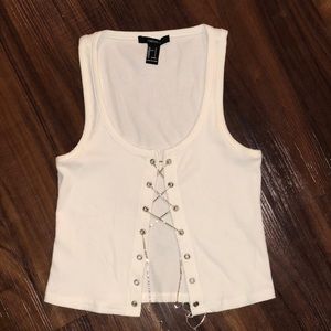 White rhinestone front tie tank top